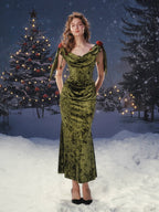 Olive Rose Draped Velvet Dress