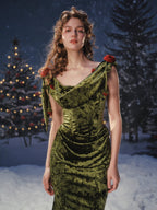 Olive Rose Draped Velvet Dress