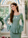 Willow Mist Knit Peplum Top & Skirt
