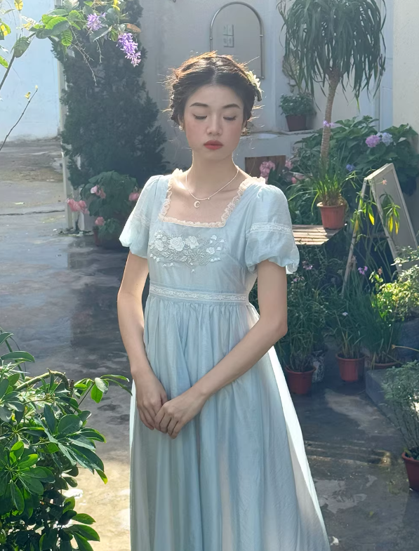 Enchanted Rose Lace Empire Maxi Dress
