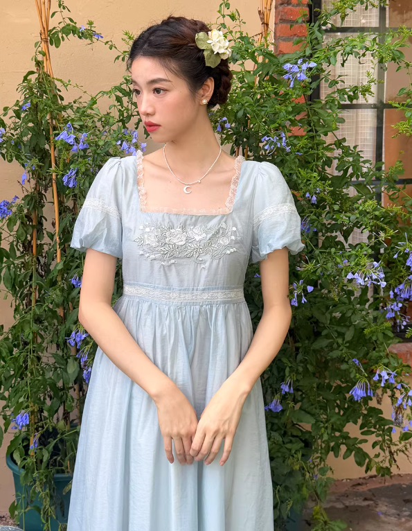 Enchanted Rose Lace Empire Maxi Dress