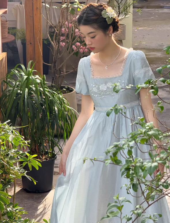 Enchanted Rose Lace Empire Maxi Dress