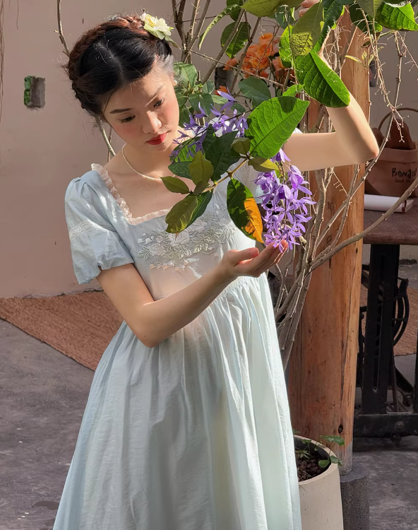 Enchanted Rose Lace Empire Maxi Dress