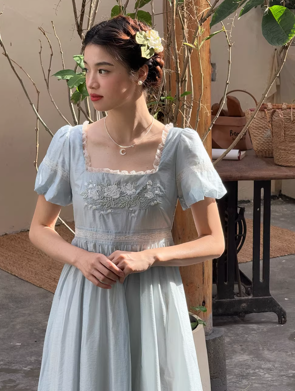 Enchanted Rose Lace Empire Maxi Dress
