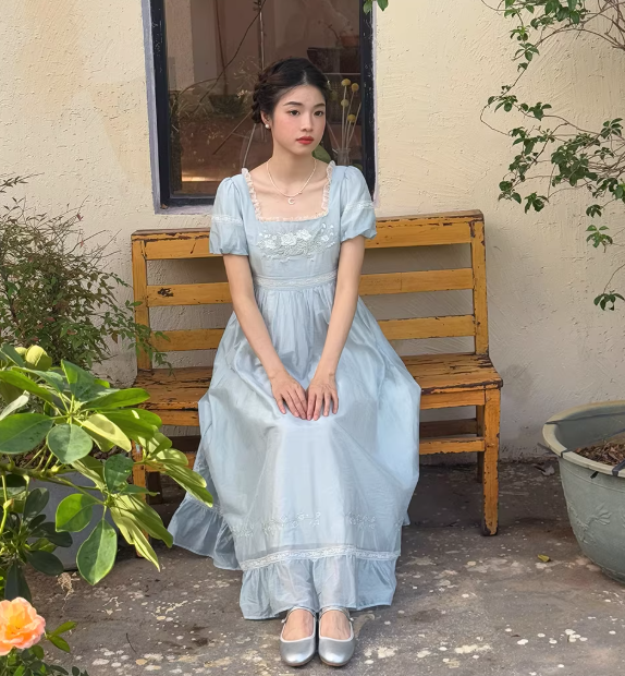 Enchanted Rose Lace Empire Maxi Dress
