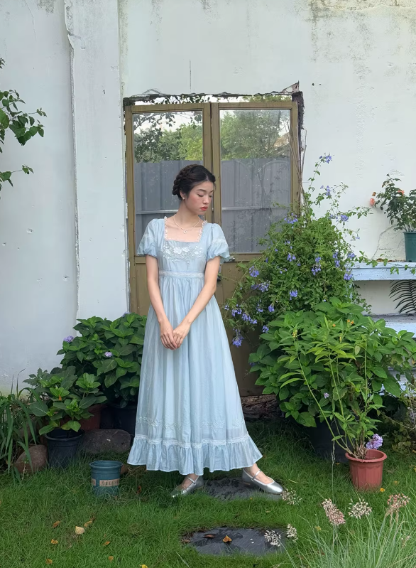 Enchanted Rose Lace Empire Maxi Dress