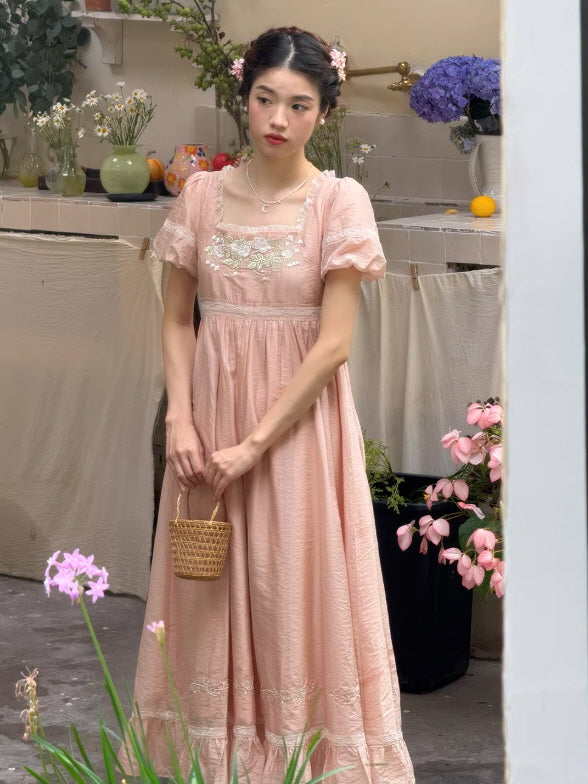 Enchanted Rose Lace Blue Maxi Dress