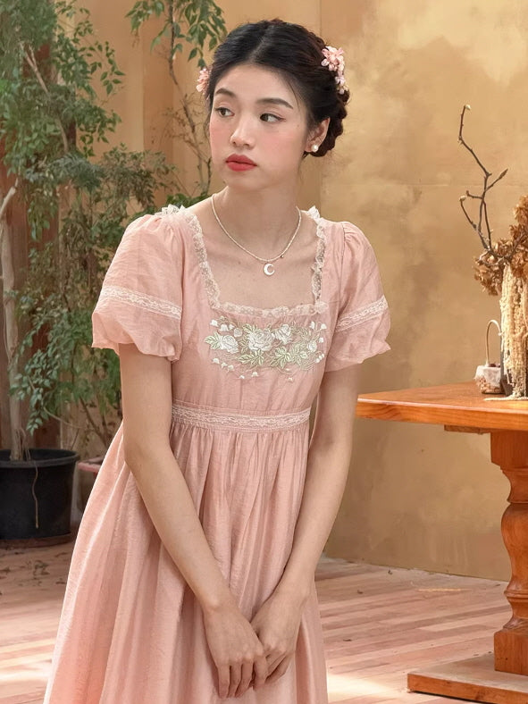 Enchanted Rose Lace Blue Maxi Dress