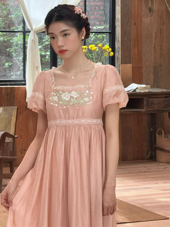 Enchanted Rose Lace Blue Maxi Dress