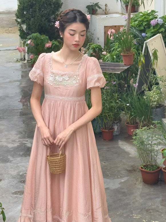 Enchanted Rose Lace Blue Maxi Dress