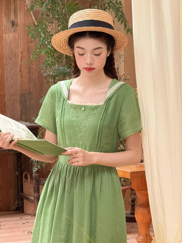 Elowen Sage Green Floral Embroidered Dress