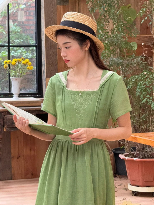 Elowen Sage Green Floral Embroidered Dress