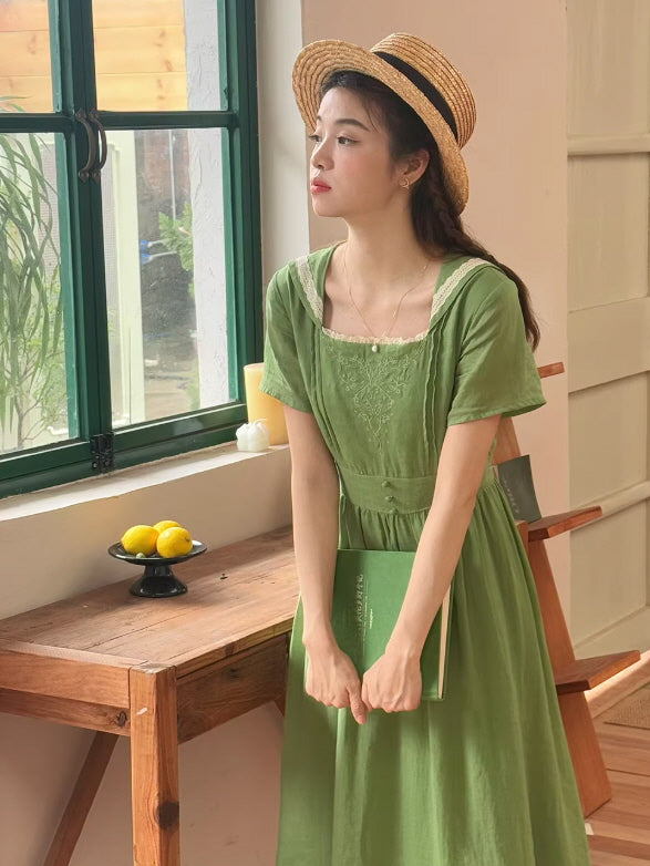 Elowen Sage Green Floral Embroidered Dress