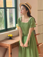 Elowen Sage Green Floral Embroidered Dress