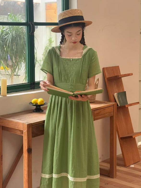 Elowen Sage Green Floral Embroidered Dress