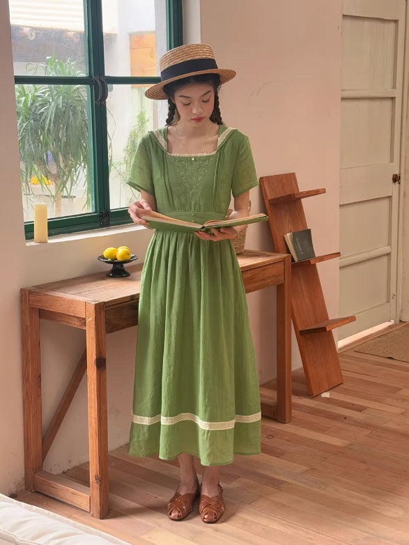 Elowen Sage Green Floral Embroidered Dress