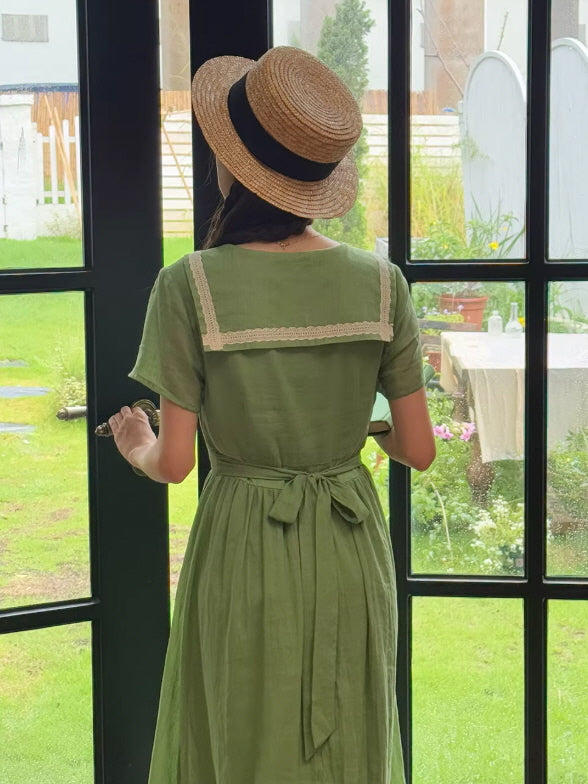 Elowen Sage Green Floral Embroidered Dress