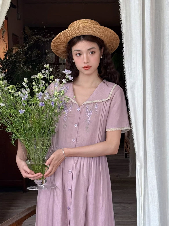 Lavender Floral Vintage Cottagecore Dress