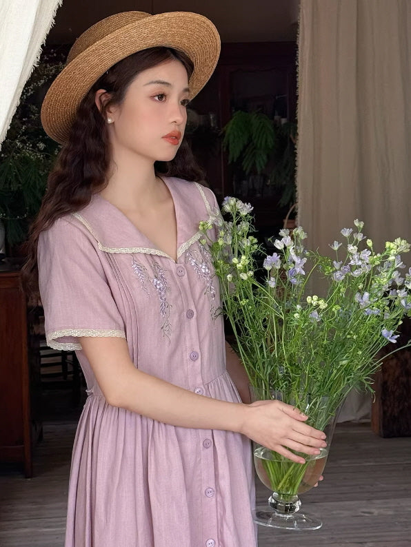 Lavender Floral Vintage Cottagecore Dress