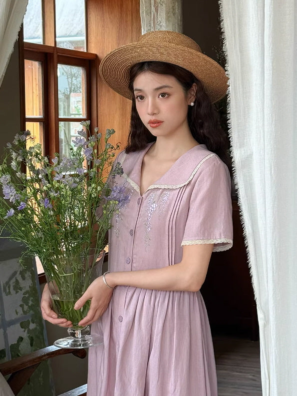 Lavender Floral Vintage Cottagecore Dress