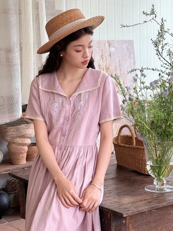 Lavender Floral Vintage Cottagecore Dress