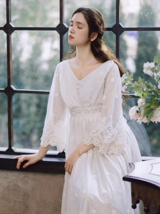 Daytime Story Cottagecore White Lace Dress