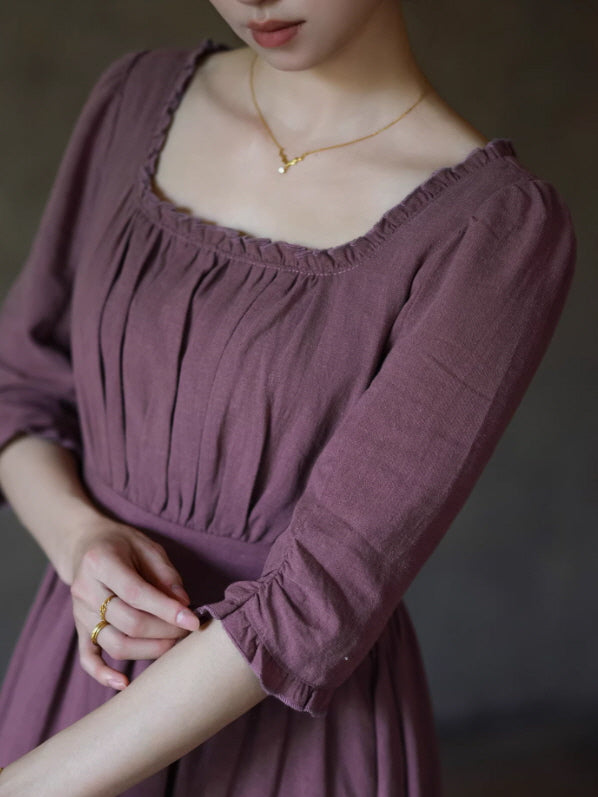 French Countryside Square Neck Dress