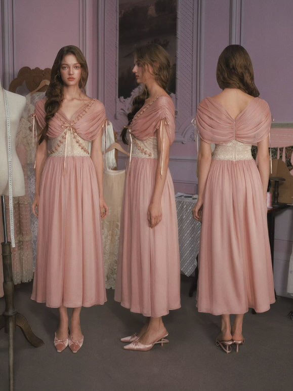 Blush Rose Embroidered Chiffon Princess Dress