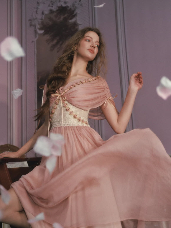 Blush Rose Embroidered Chiffon Princess Dress