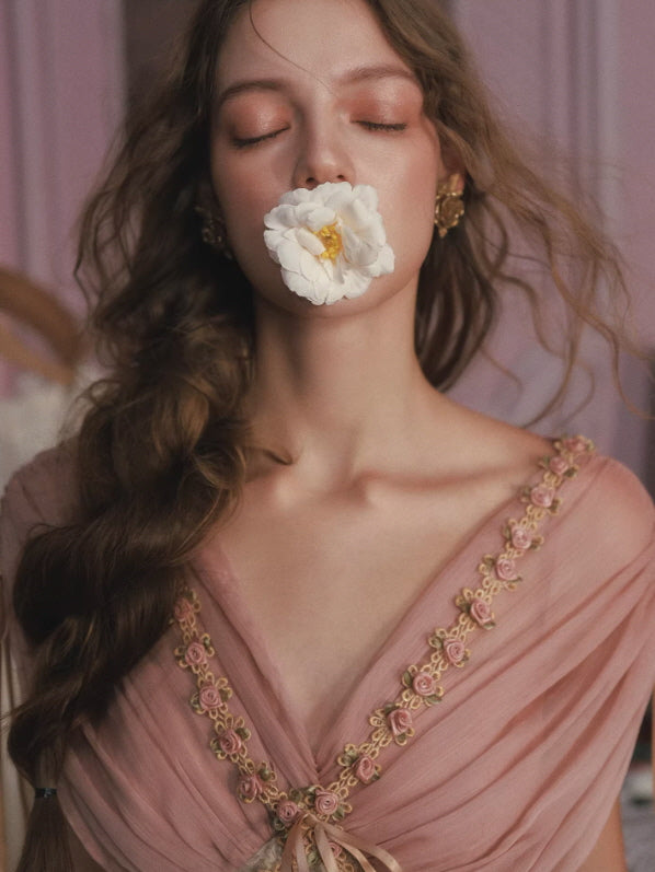 Blush Rose Embroidered Chiffon Princess Dress