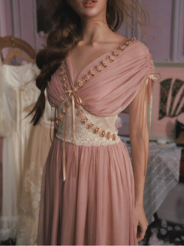 Blush Rose Embroidered Chiffon Princess Dress