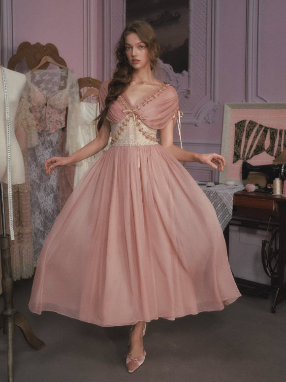 Blush Rose Embroidered Chiffon Princess Dress