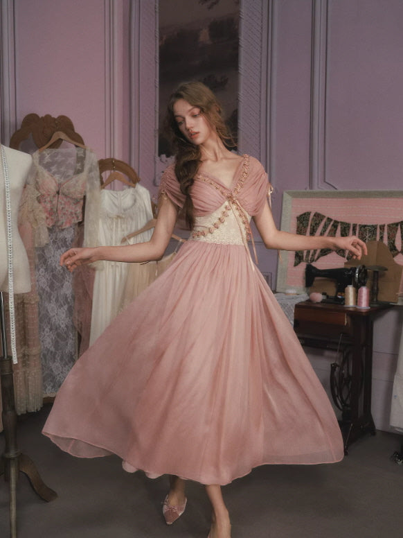 Blush Rose Embroidered Chiffon Princess Dress