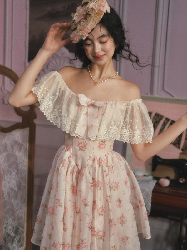 Rosy Whisper Off-Shoulder Dress