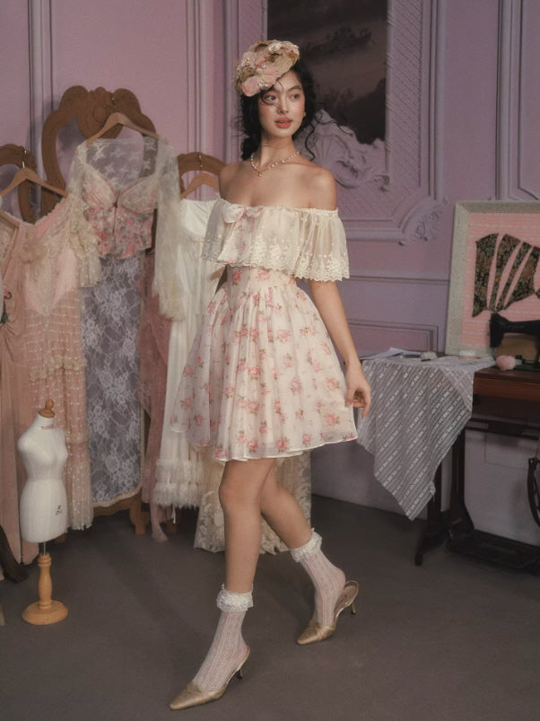 Rosy Whisper Off-Shoulder Dress