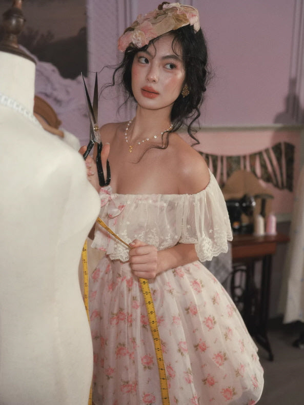 Rosy Whisper Off-Shoulder Dress