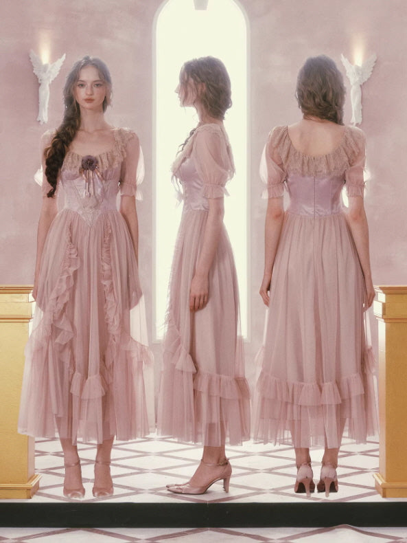 Blush Pink Lace Corset Fairycore Dress