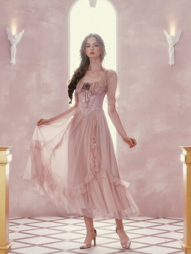 Blush Pink Lace Corset Fairycore Dress