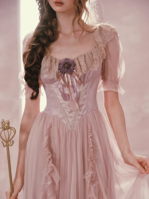 Blush Pink Lace Corset Fairycore Dress