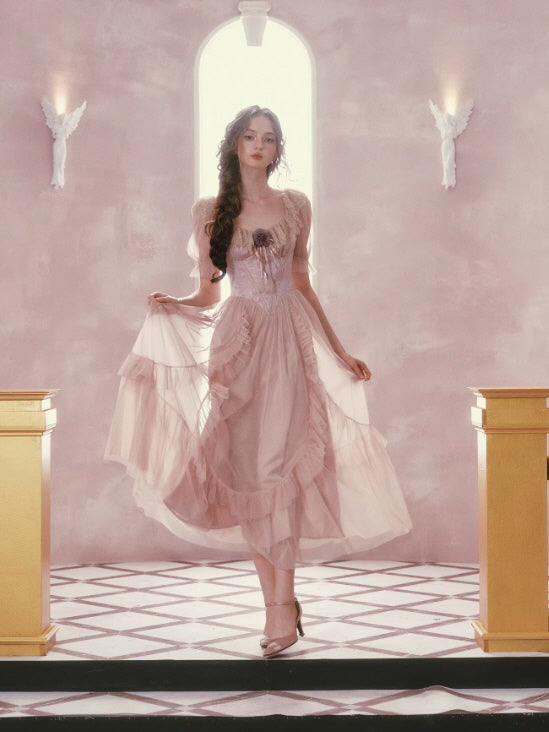 Blush Pink Lace Corset Fairycore Dress