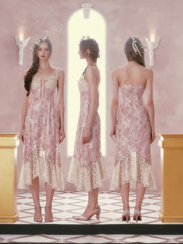 Blush Petal Lace Midi Dress
