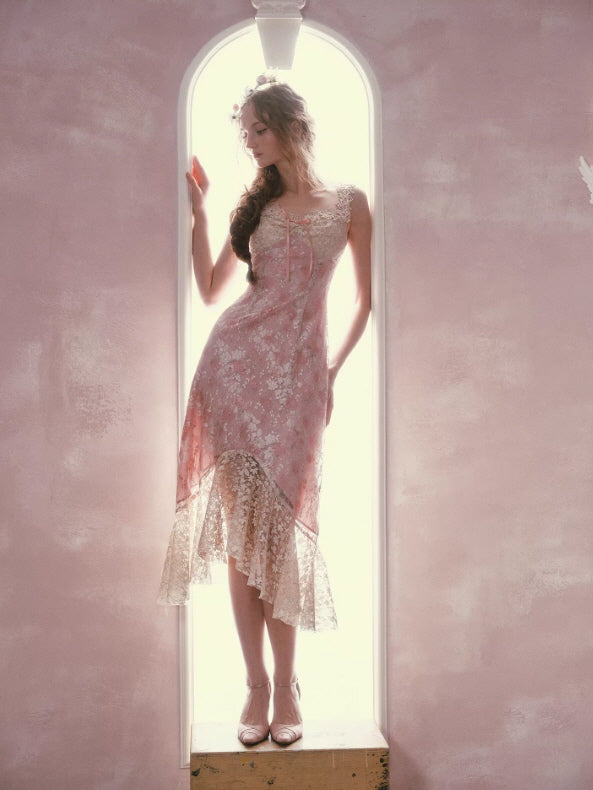 Blush Petal Lace Midi Dress