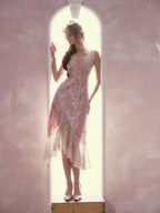 Blush Petal Lace Midi Dress