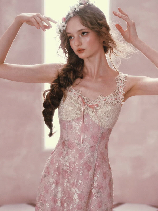 Blush Petal Lace Midi Dress