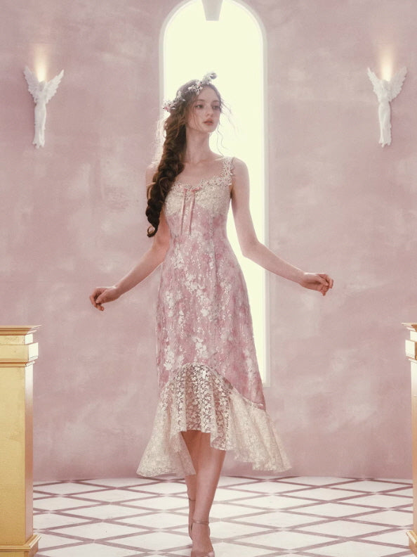 Blush Petal Lace Midi Dress