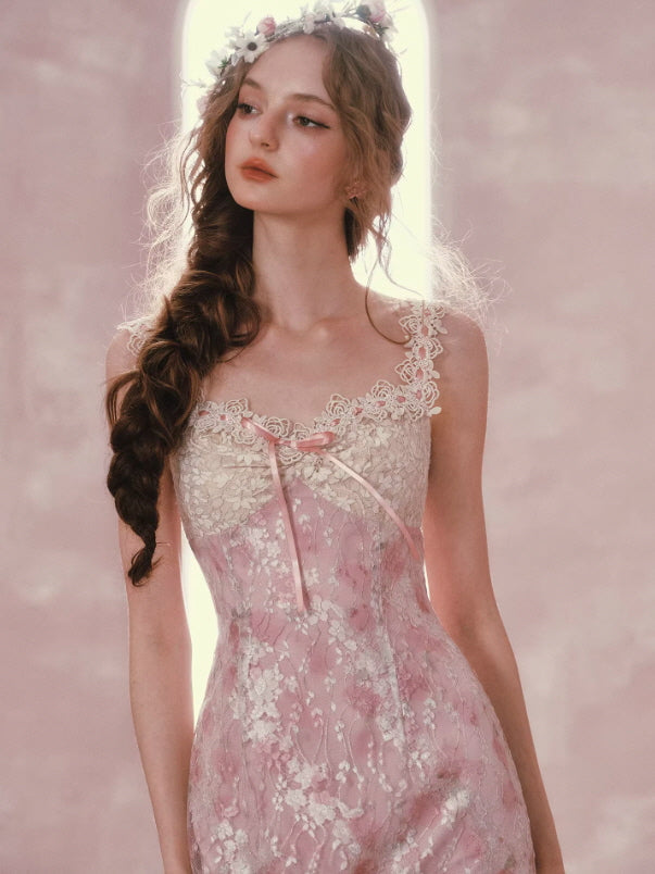 Blush Petal Lace Midi Dress