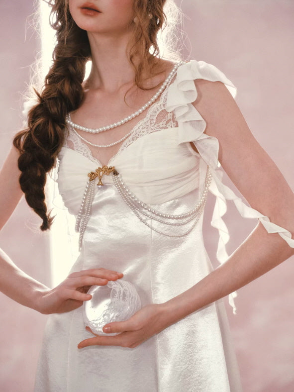 Ivory Pearl Princess Satin Dress