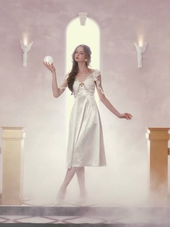 Ivory Pearl Princess Satin Dress