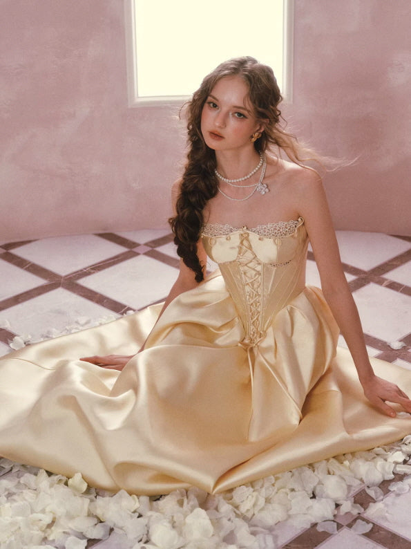 Golden Lace Corset Princess Dress