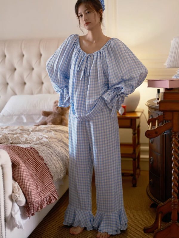 Blue Gingham Cottagecore Pajama Set